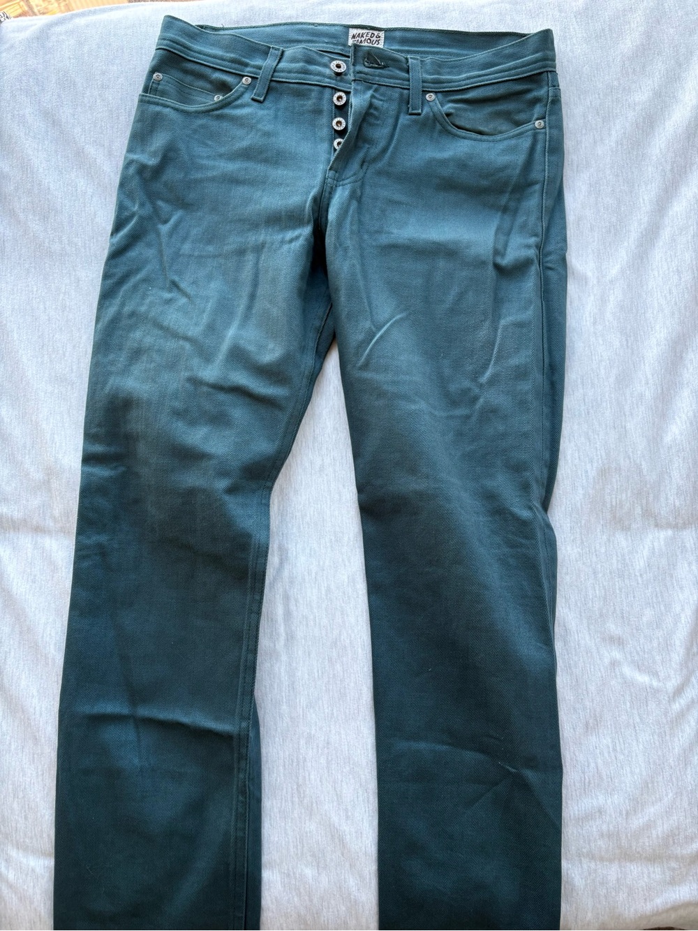 Naked & Famous Denim Teal Button-Fly Jeans